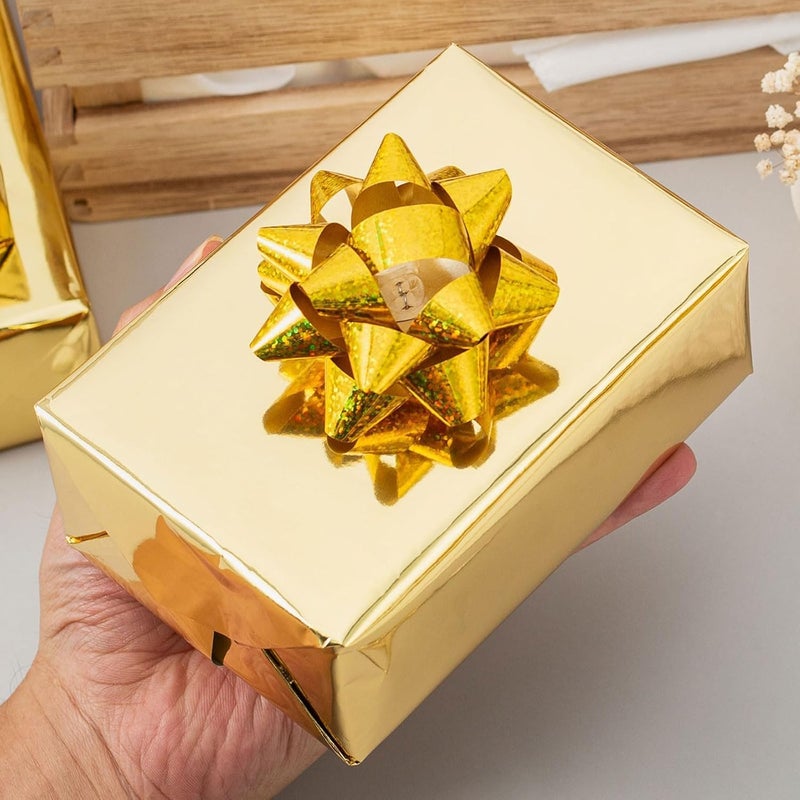 Merture Gold Wrapping Paper Roll - 17 In X 16.4 Ft(23.3 sq.ft.) Metallic Gold Solid Color Gift Wrap with Grid Cutting Lines for Christmas, Wedding, Birthday, Valentines Day, Mothers Day, Baby Shower - Image 4